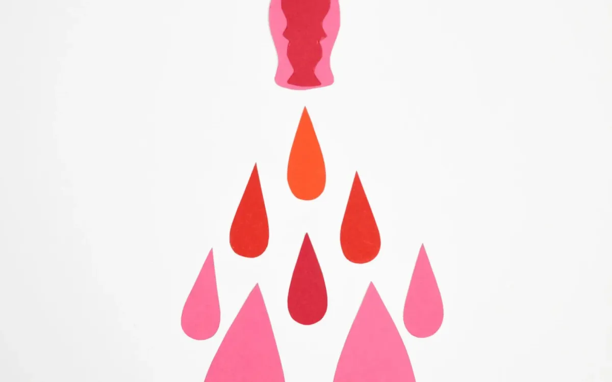 Gouttes stylisées roses et rouges, symbole des règles