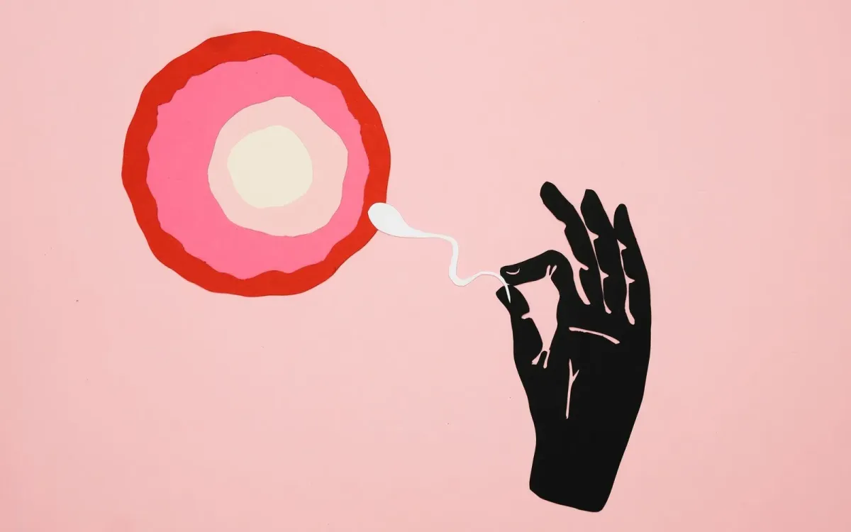 Illustration d'un ovule relié à une main stylisée
