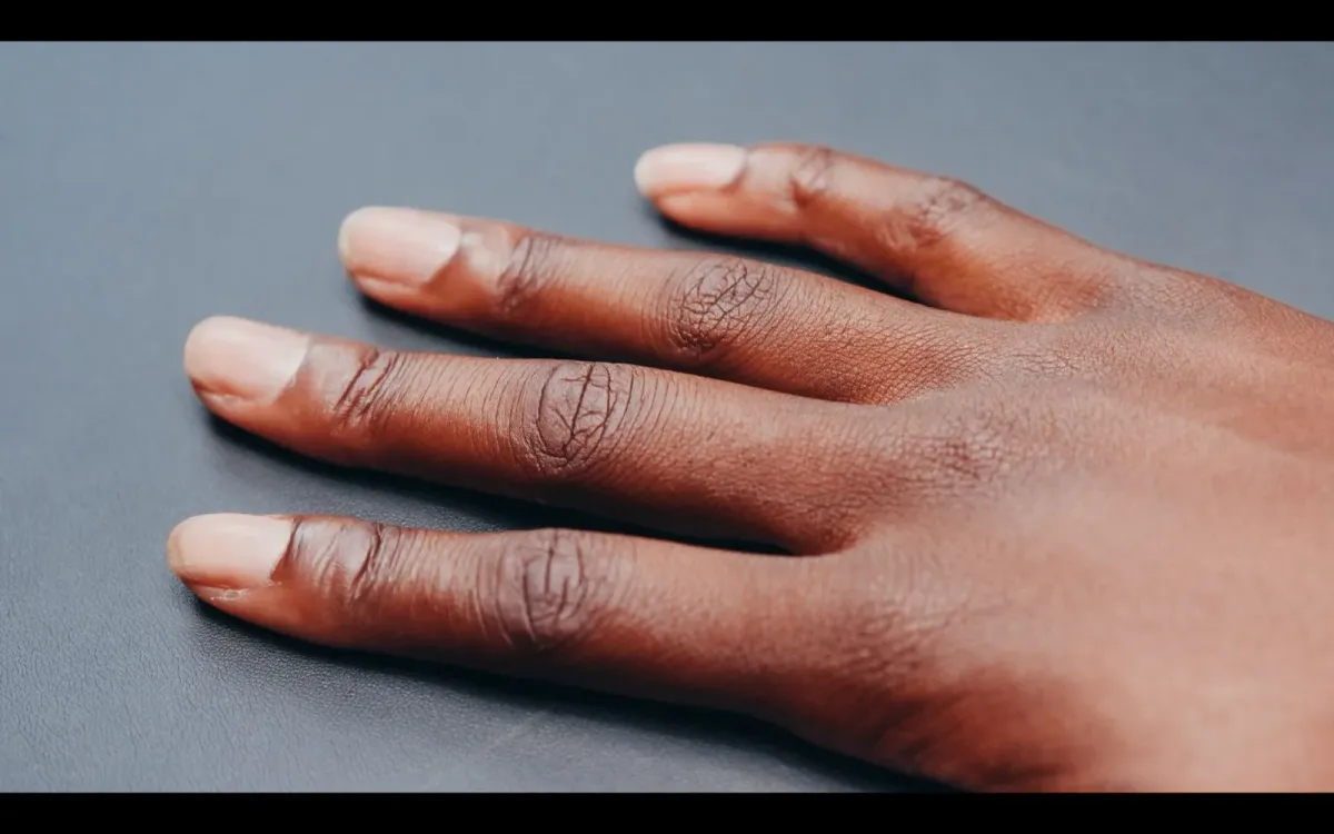 Gros plan sur une main et des ongles, les signes visibles d'une thyroïde qui fatigue